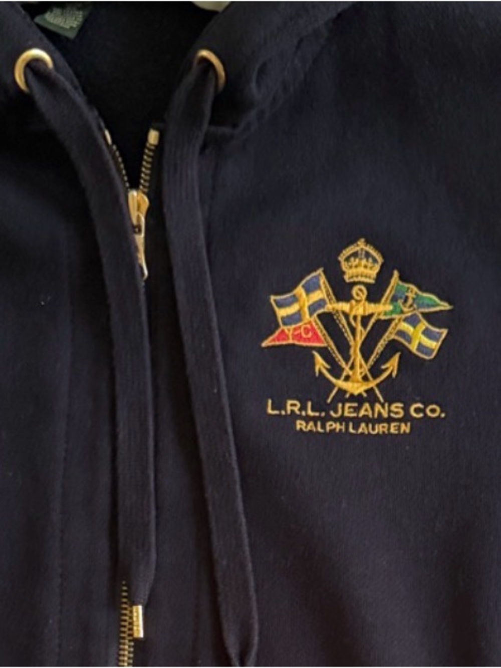 Ralph Lauren Navy Zip-Up Hoodie with Gold Crest Embroidery run bigger size - Picture 4 of 5